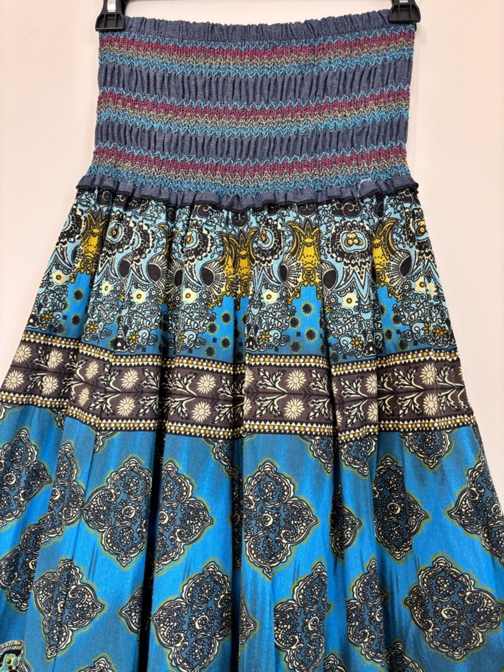 NEW Y2K boho cottage ethnic print smoked high rise pleated A-line Midi Skirt XS - Picture 13 of 16